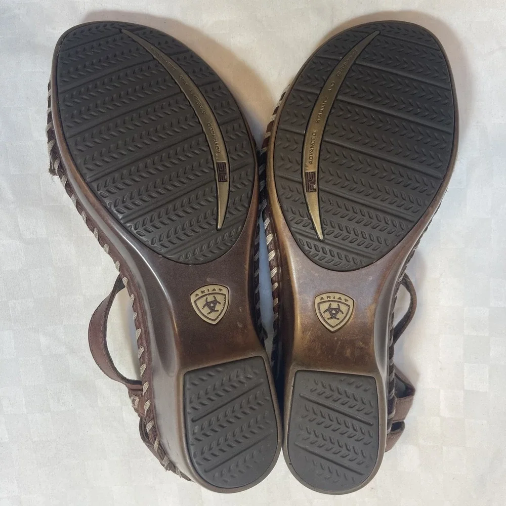 Ariat Shalimar Boho Brown Leather T-Strap Wedge Sandals Womens‎ 7.5 UK 5 EU 38.5